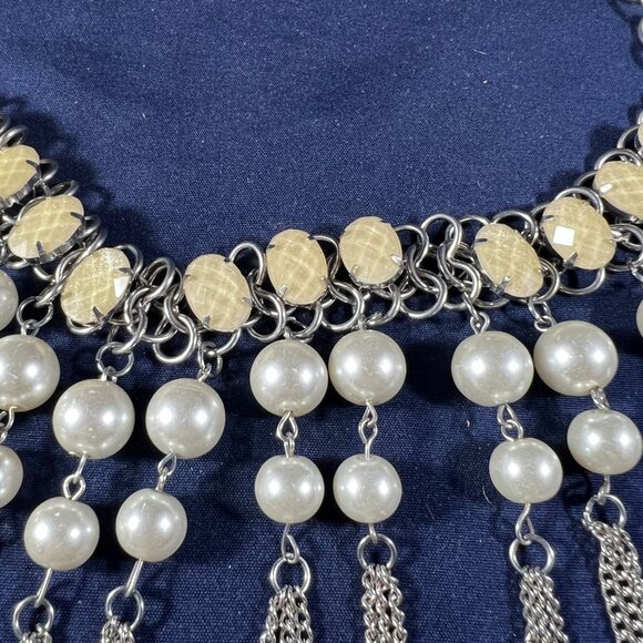 Statement Necklace With Faux Pearls & Silver Chains - Picture 2 of 4